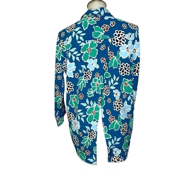 Banana Republic Print Split Back Blouse Flower Print Blue 💙 - Picture 5 of 9
